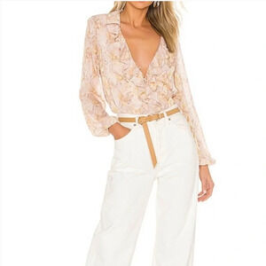 Majorelle Marina Snake Multi Print Blouse Ruffle Long Sleeve Top Chiffon NEW XS